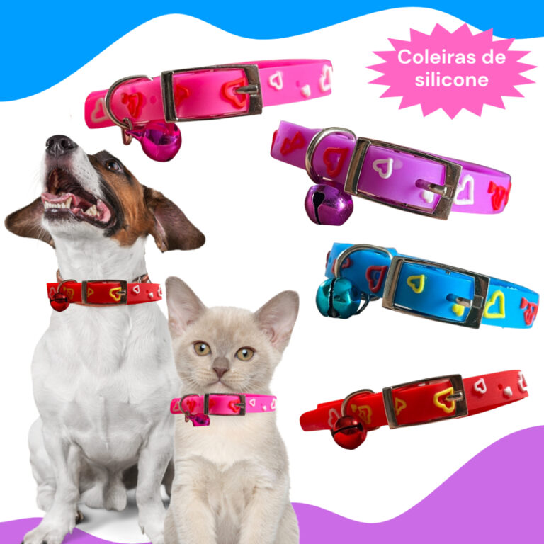 Coleiras Silicone Impermeável c/ Sino Pets Gato C