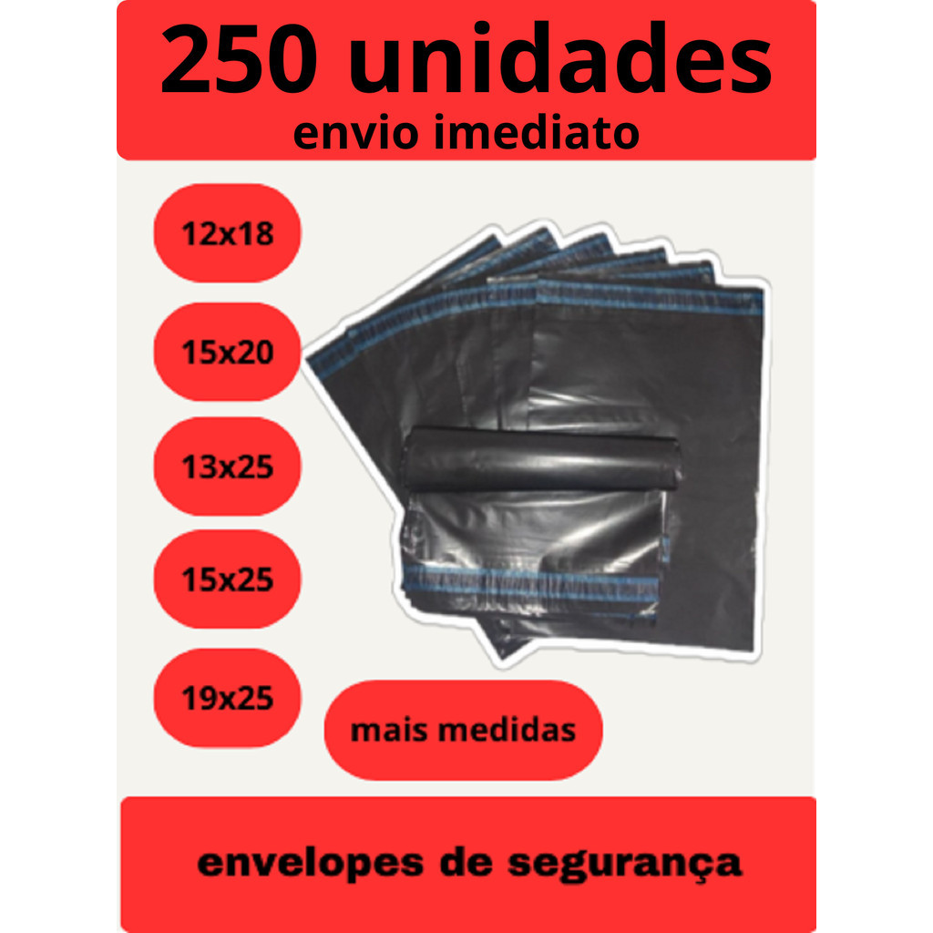 Kit 250 Envelope De Segurança Embalagem Envio Tamanho12x18 15×20 15×25 19×25 20×30 26×36 32×40 40×50