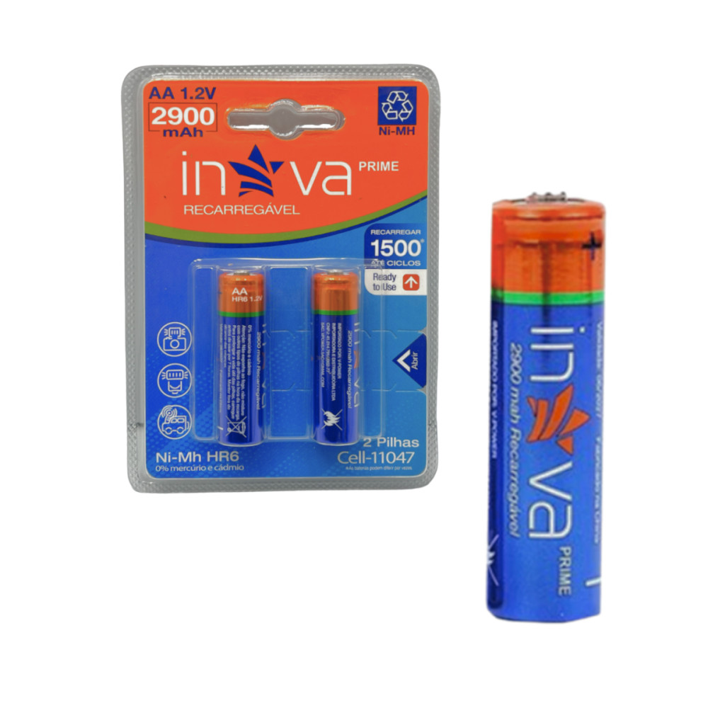 2 Pilhas Recarregáveis AA 1.2V INOVA – Economia Garantida
