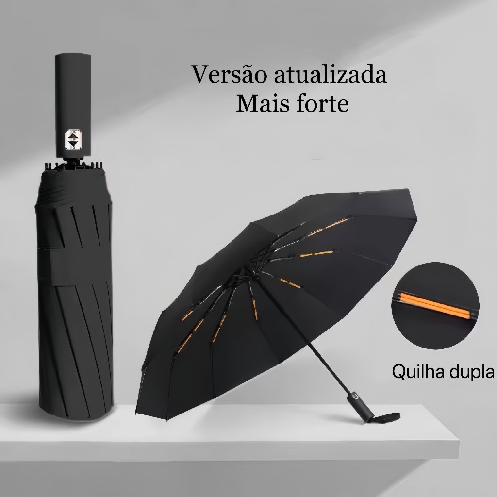 Guarda Chuva Automático Abre E Fecha Reforçado Contra Vento Proteção Solar Blackout  Quilha Dupla
