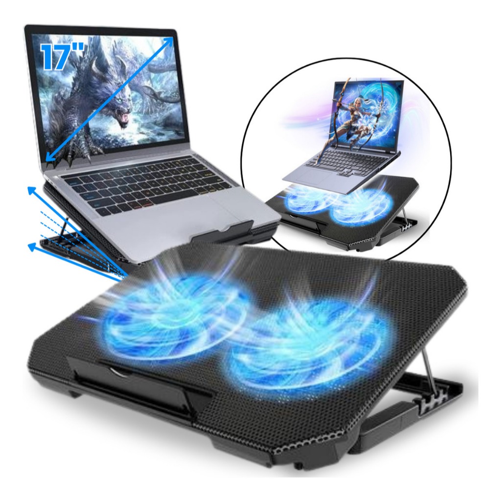 Base Notebook Cooler 2 Ventoinhas Silenciosa Ajustavel Led