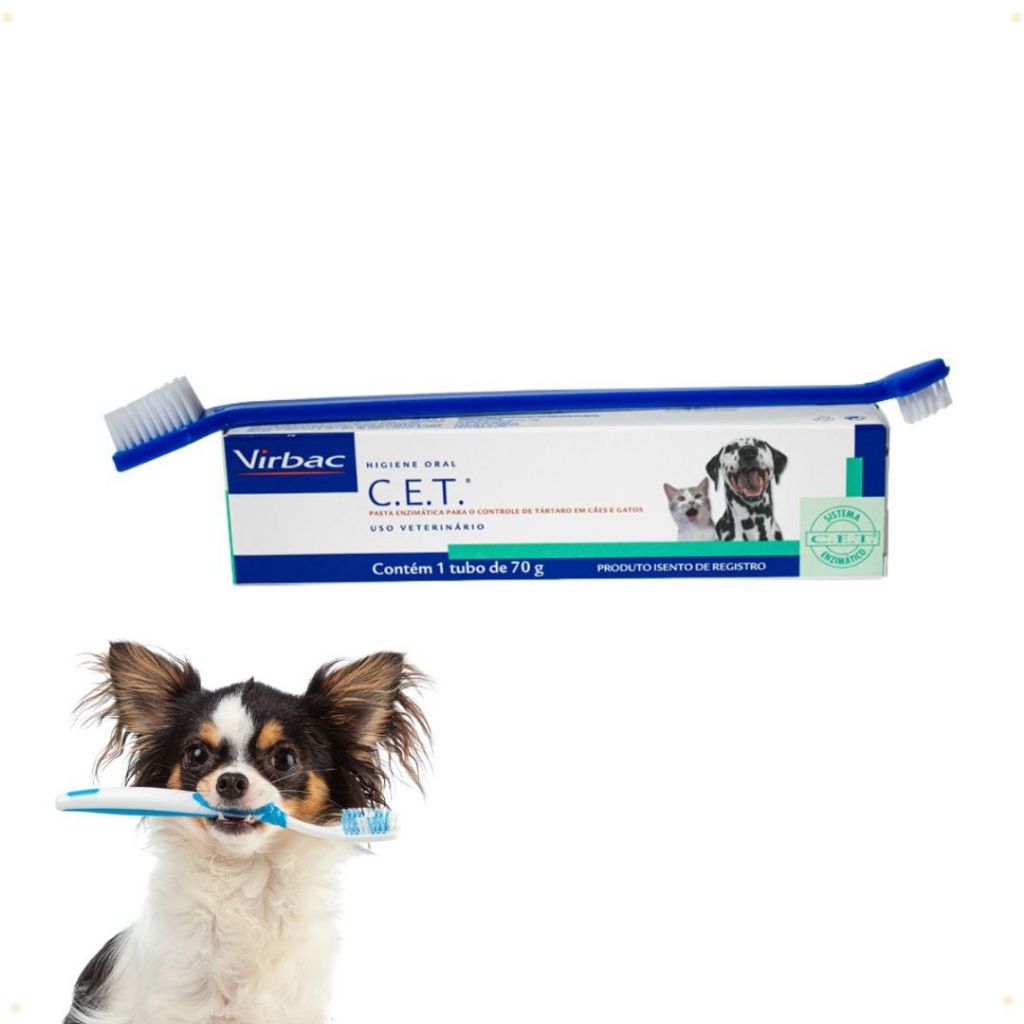 Kit Saúde Oral com Escova Cães e Gatos Pasta CET Virbac
