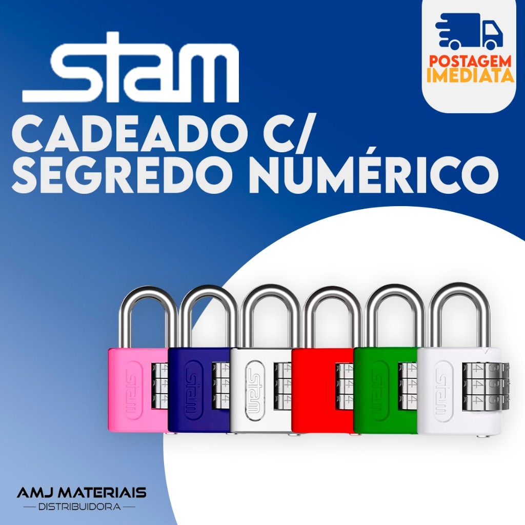 Kit 1/2/3 Cadeado Original Stam Segredo Numérico (Várias Cores) 25mm Mala, Mochilas, Armários, Bolsa