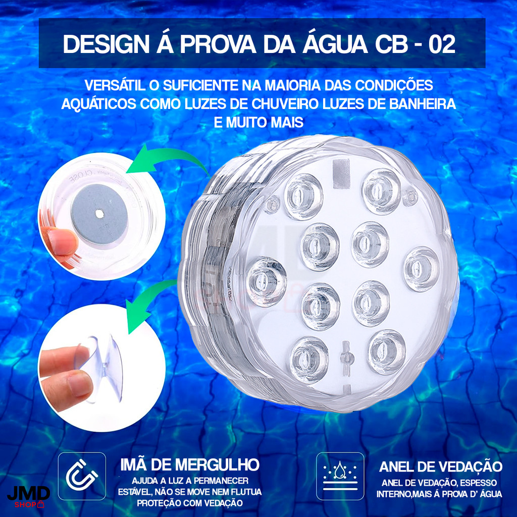 Luz LED Subaquática RGB à Prova DÁgua com Ventosa e Controle Remoto