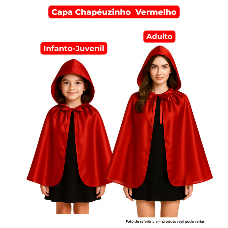 Capa Chapeuzinho Vermelho Curta com Capuz Adulto e