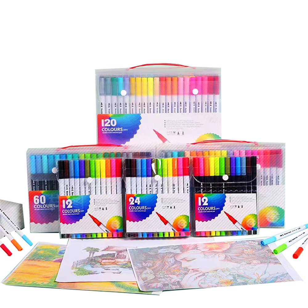 12/24/36/60/80/ Cores Canetas Coloridas Kit 2 em 1 Brush Lettering e Ponta Fina Dual Pen Canetinha C