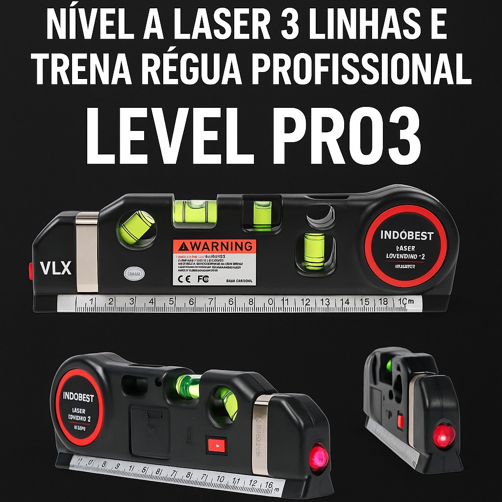 Nível a Laser Multifuncional 3 em 1 com Trena e Régua  Precisão Profissional