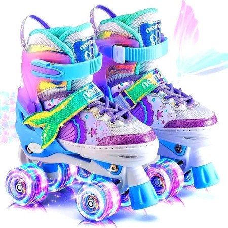 Patins Infantil 4 Rodas Sereia Com Luz De LED Top 