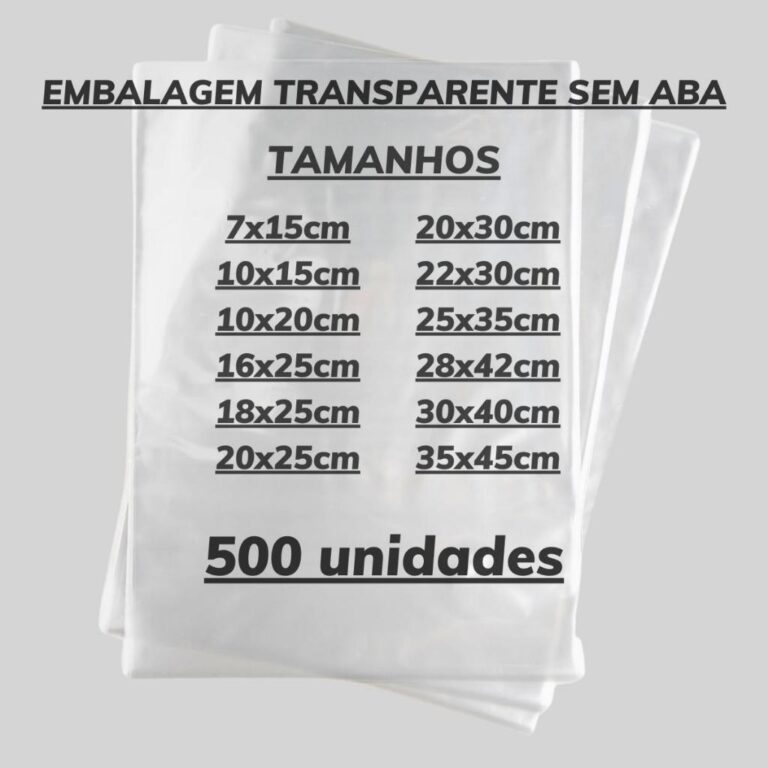 500 un Saco Transparente Adesivado Plástico Sem A