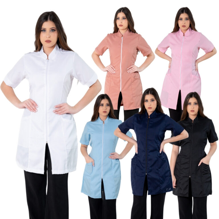 Jaleco Feminino Acinturado Básico Gola Padre Oxfo