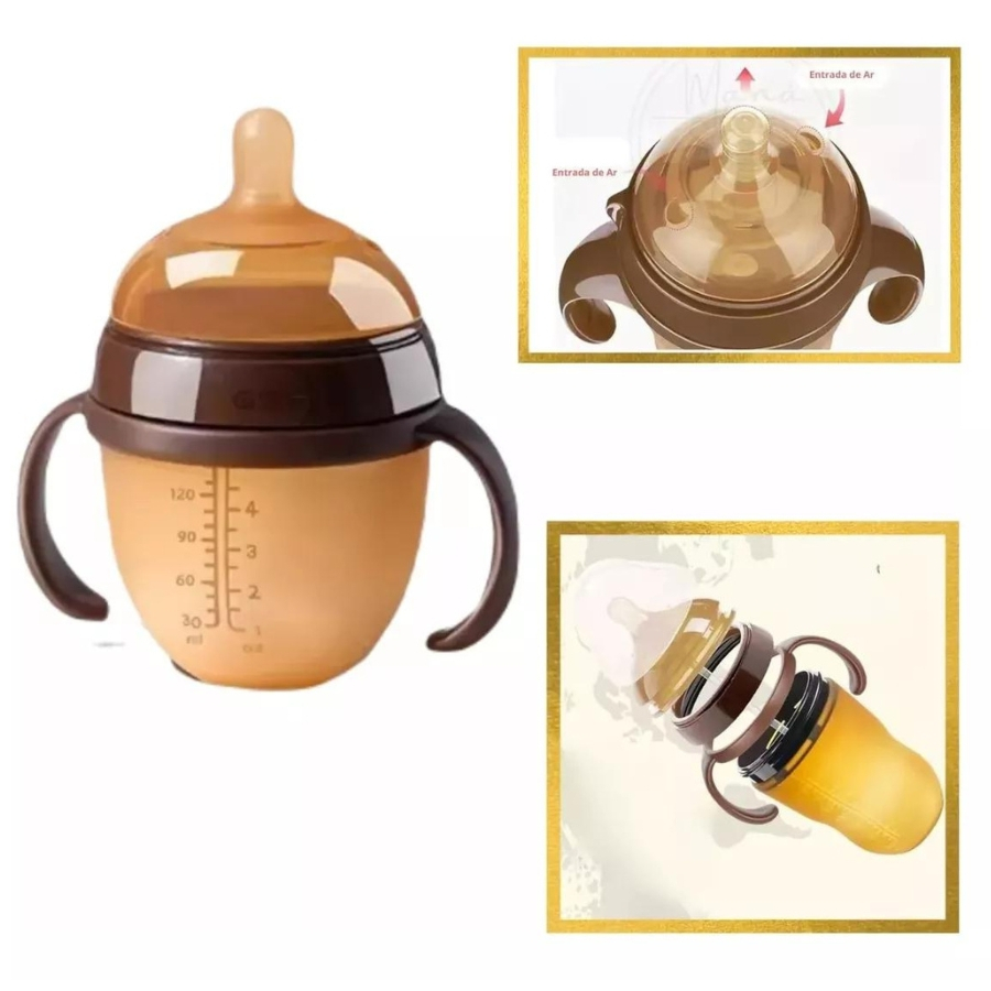 Mamadeira Silicone Anti-cólica Igual Peito Materno 150ml Marrom