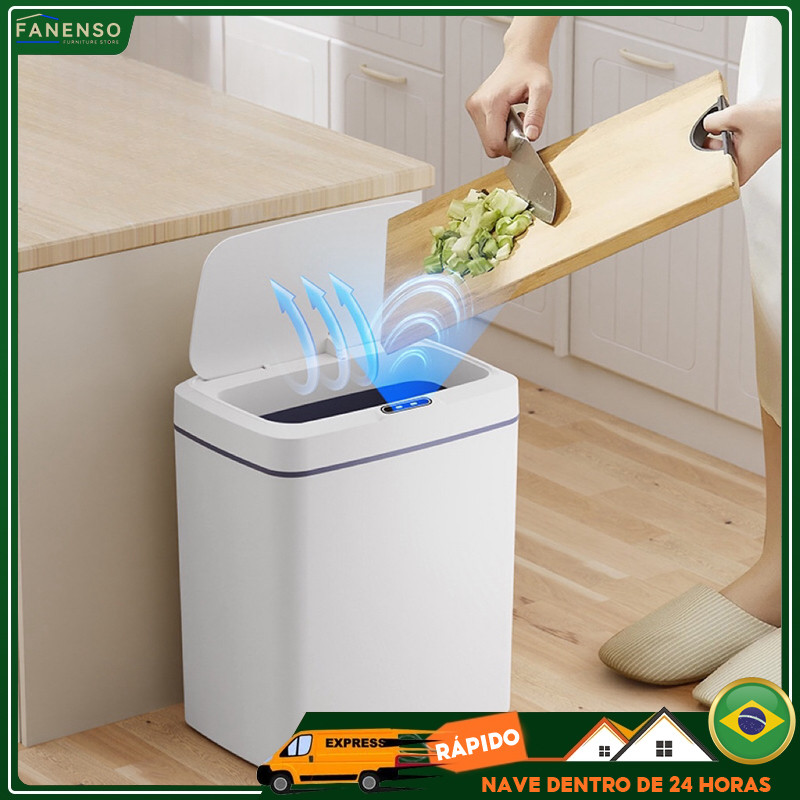 Lixeira Com Sensor Automático Inteligente Abre Fácil Em Toque Cesto Lixo Casa Quarto Banheiro Cozinh