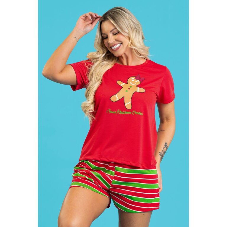 Pijama Feminino Doce de Natal Manga Curta Shorts V