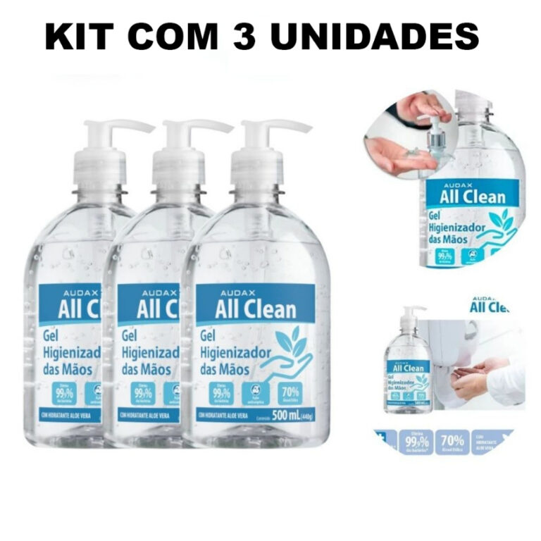 Kit com 3 unidades Álcool em Gel 500ml All Clean 