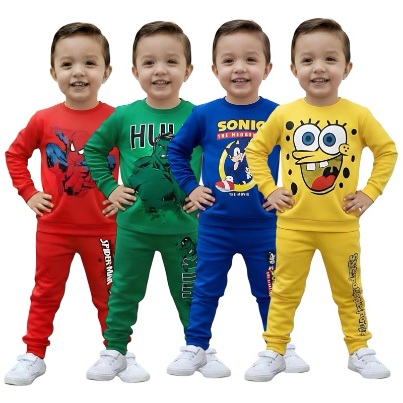 Conjunto Pijama Infantil Menino Manga Longa Personagens e Heróis 100% Algodão 30.1 Meia Estação