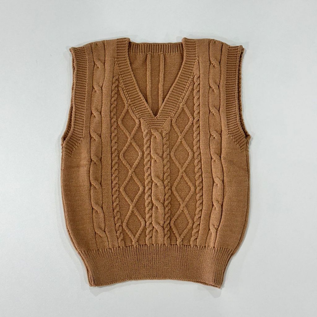 Blusa Colete Infantil unisex de 1 a 3 anos Gola V Detalhes Aran e Tranças Confortável Casual