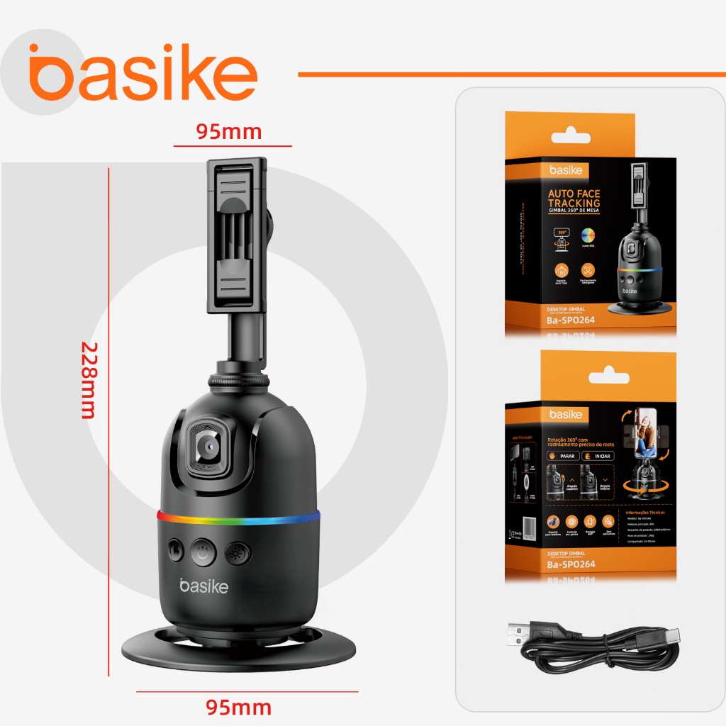 Basike Estabilizador Gimbal Smartphone Selfie Controle Bluetooth Com Tripé