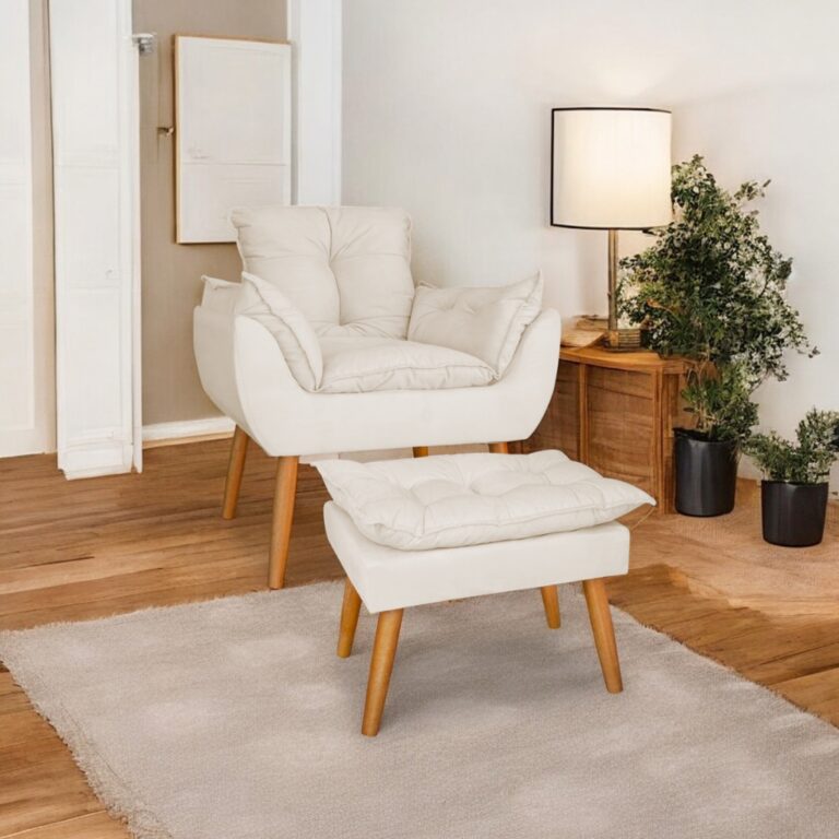 Kit poltrona mais puff deluxo pes palito suede beg