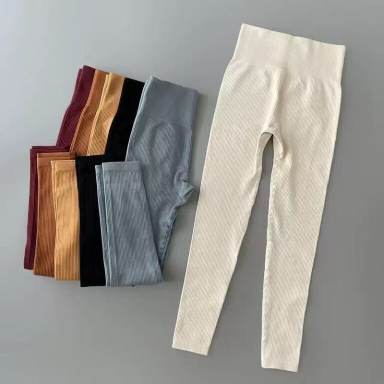 Calça Canelada de Cintura Alta Sem Costura para A