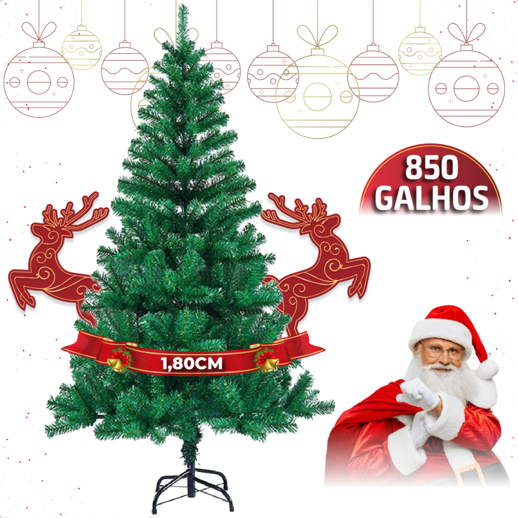 Árvore De Natal Pinheiro Canadense Luxo Base de Ferro 1,50m 1,80m 2,10m 2,40m Galhos Super Cheios Co