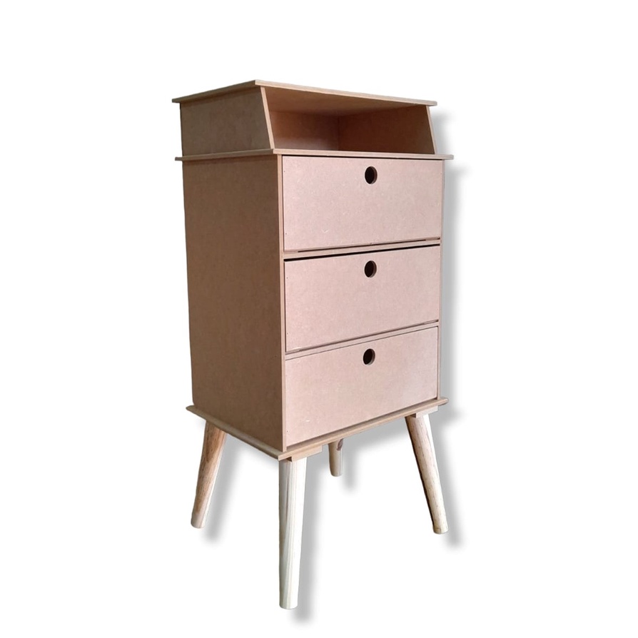 Mesa De Cabeceira Com Pés Retro 3 Gavetas Prateleira Nicho