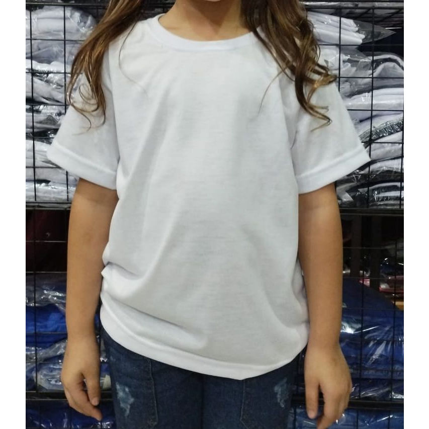 Camiseta Infantil/Juvenil Unissex Branca Lisa Para Sublimação 100% Poliéster
