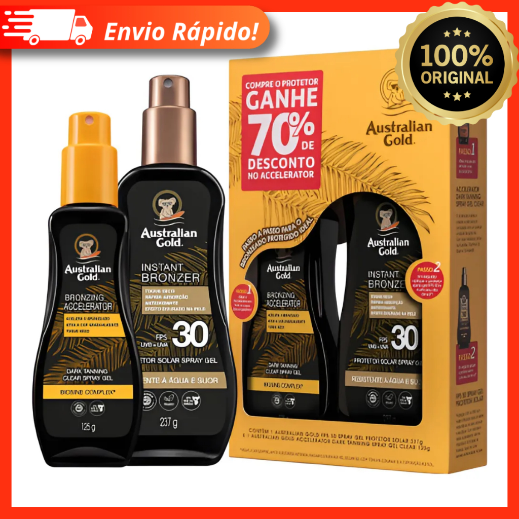 Kit Australian Gold Instant Bronzer Fps 30 – Protetor Solar Corporal + Bronzeador – 100% Original