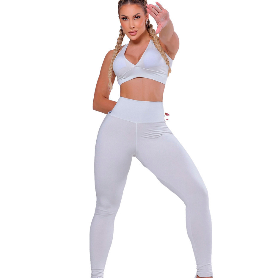 Promoçao Conjunto Fitness Basico Branco Fitness Feminino Academia AQN SPORT Zero Transparência