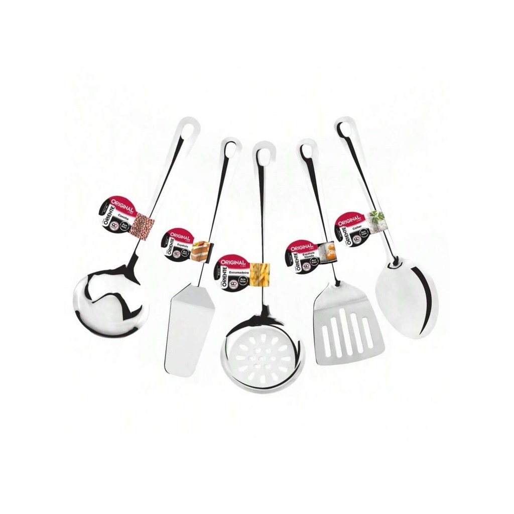 Conjunto 5 Peças Kit Cozinha Utensílios Inox Premium 26cm
