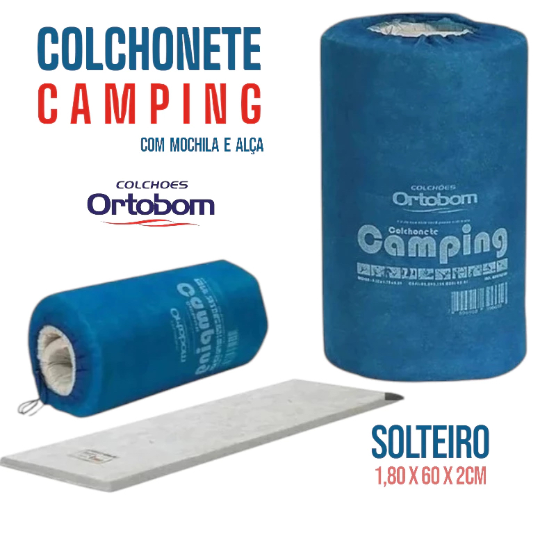 Colchonete Ortobom Camping Acampamento Azul Solteiro Bolsa Mochila 1,80×60