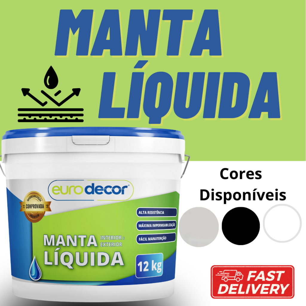 Manta Líquida 1Kg e 3,6kg Emborrachada Impermeabilizante Eurodecor Várias Cores