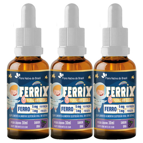 Ferro Em Gotas Ferrix Kids 3 X 30ml Flora Nativa S