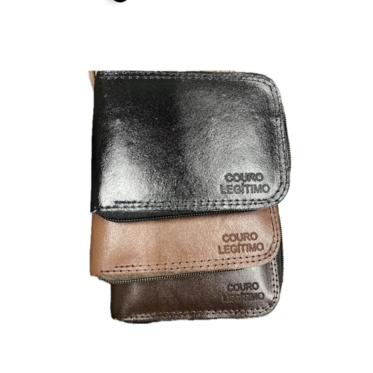 kit 3 carteiras couro legitimo