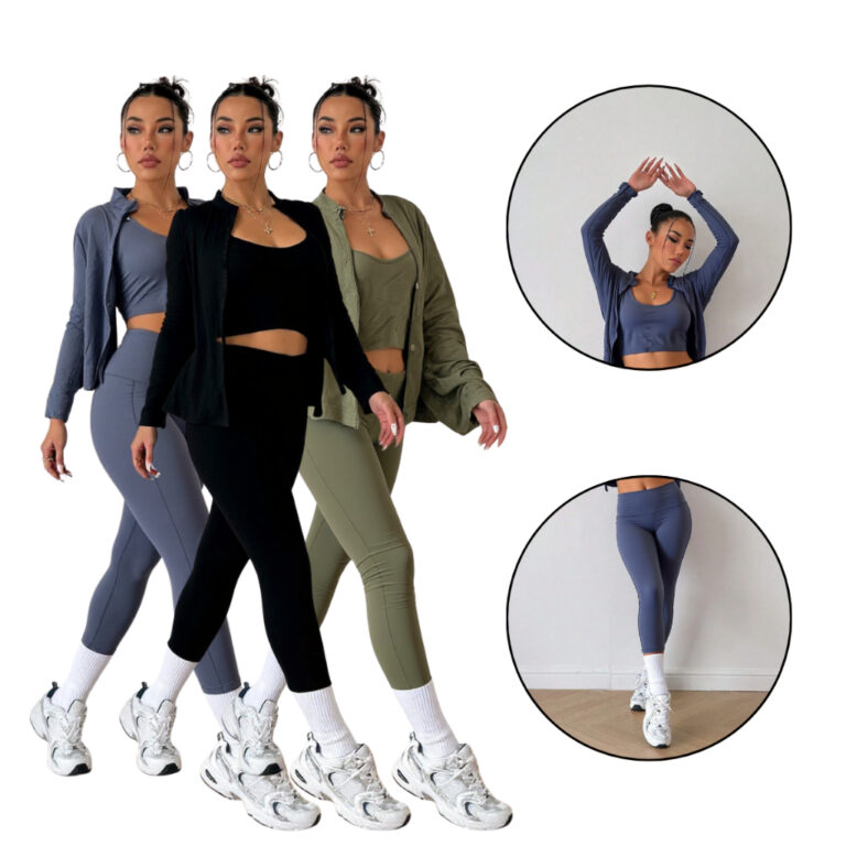 Kit Conjunto Feminino 3 Peças Fitness Roupa Acade