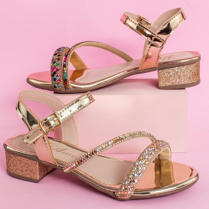 Sandália Saltinho Brilho Strass Infantil Menina D
