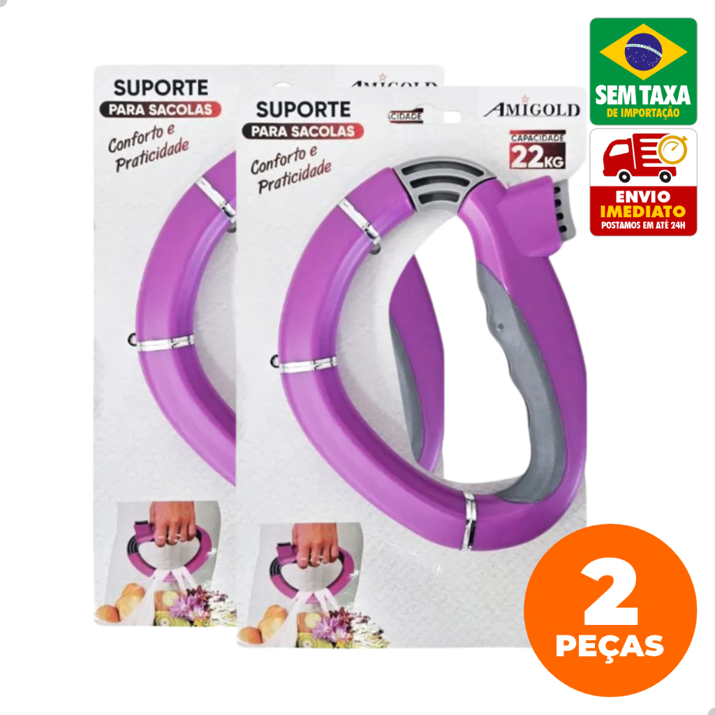 Kit Amigold 2 Suportes Anatômicos Para Sacola 6725 Resistente 22kg Cores Sortidas