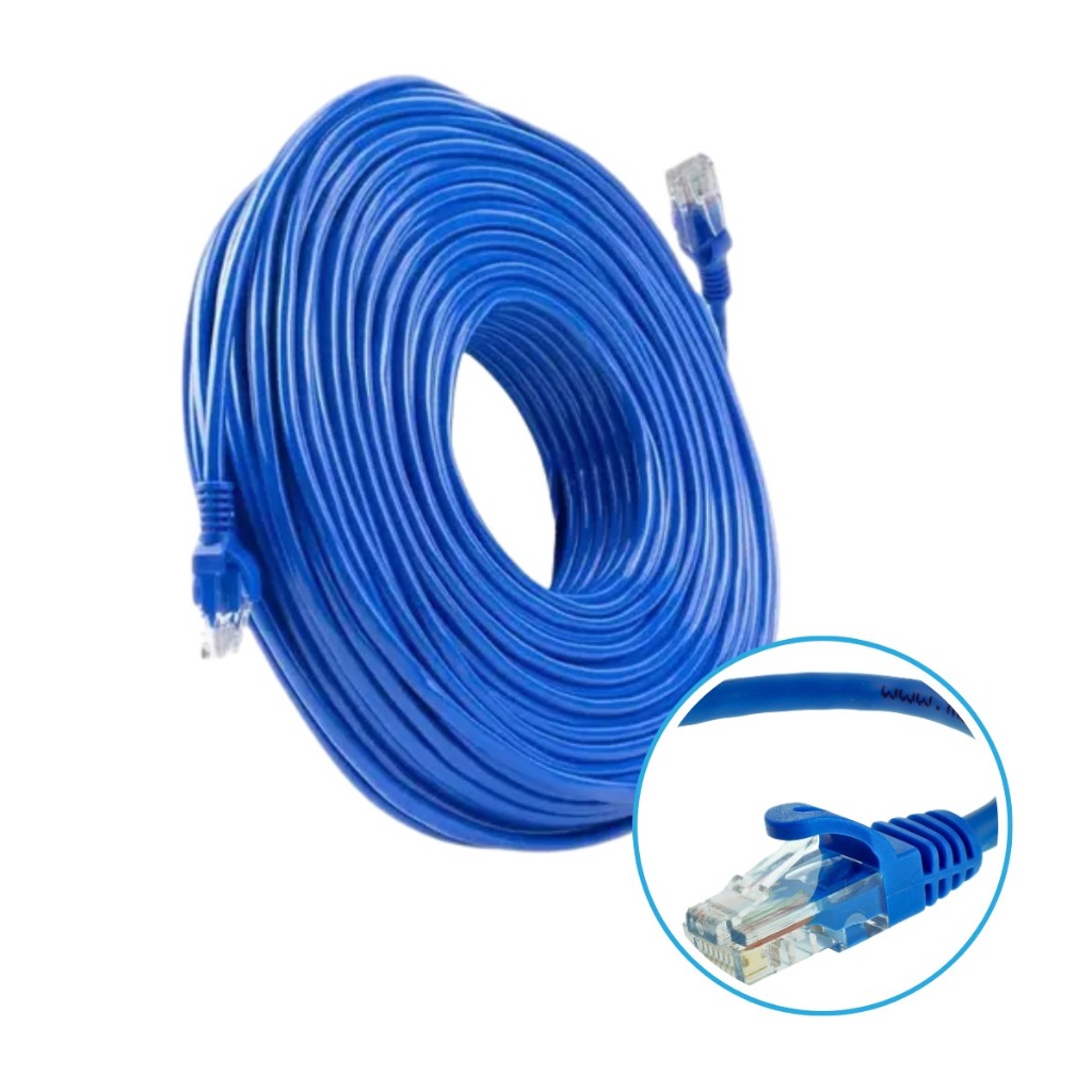 Cabo De Rede Ethernet RJ45 Cat5e 20m Gamer Alta Velocidade Internet Computador Roteador Azul