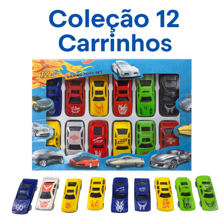 Coleção 12 Carrinhos Miniatura Kit Completo Brin