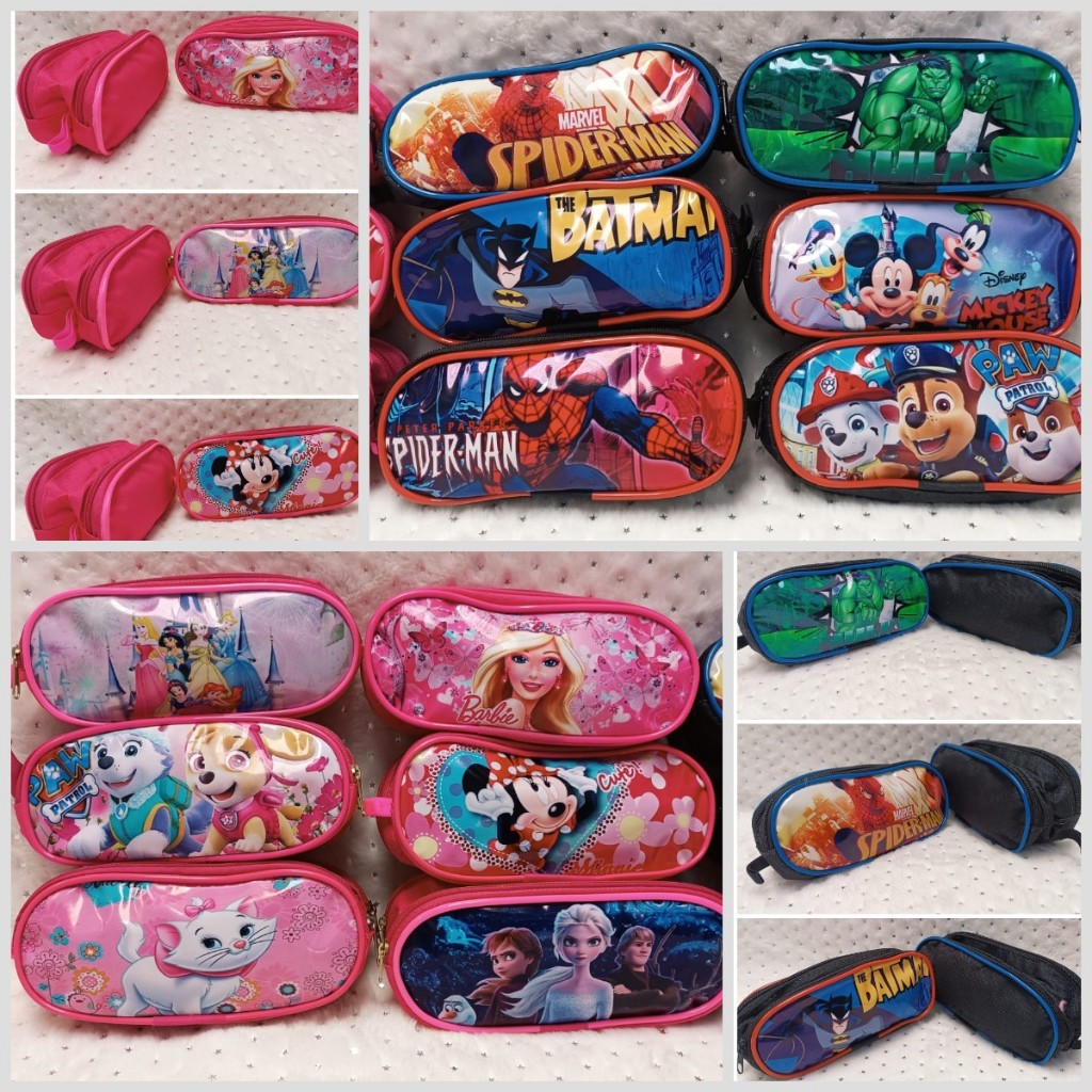 Estojo Escolar  Duplo com 2 Zíperes Personagens Infantis Meninos e Meninas