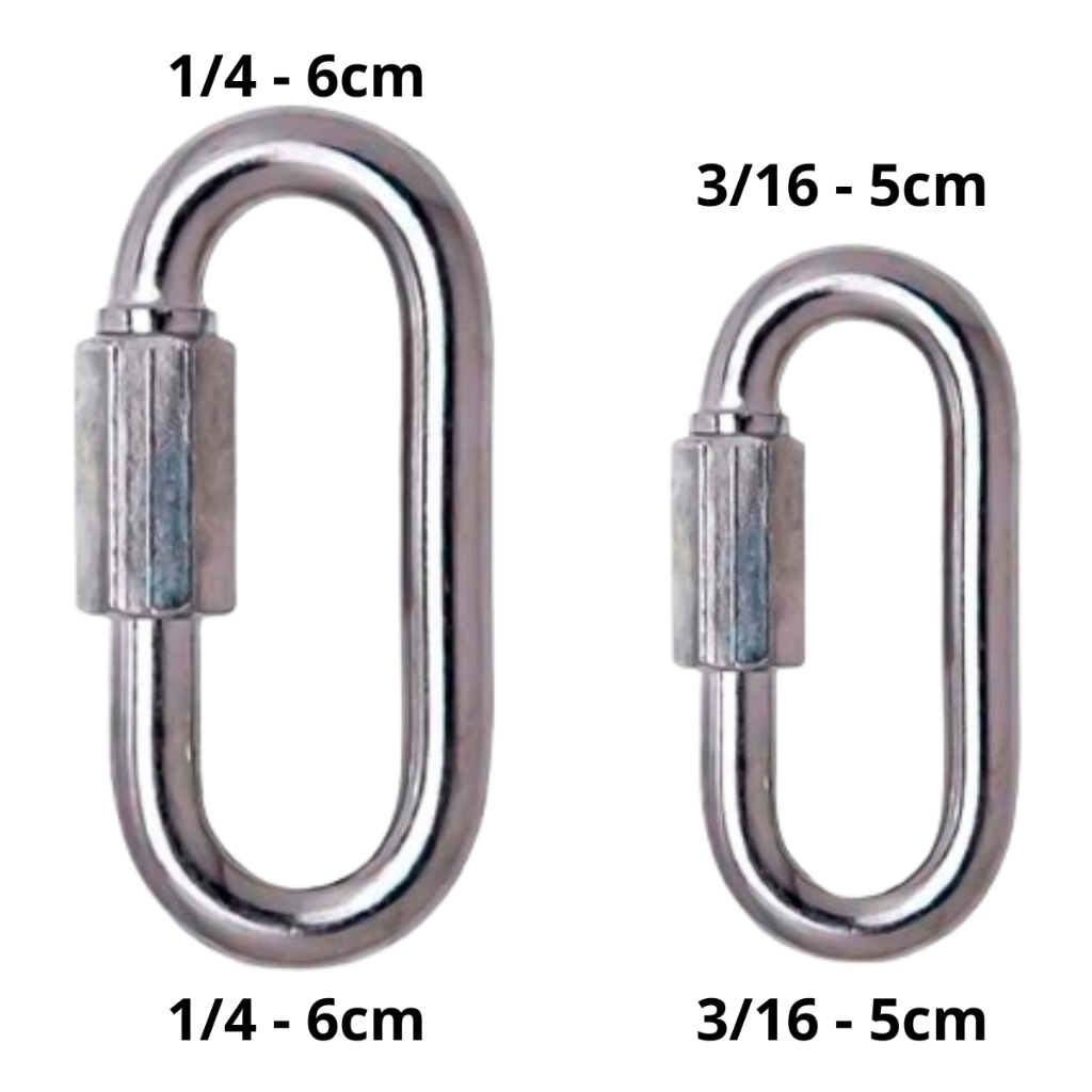 Mosquetão Aço Carbono Galvanizado Trava Rosca  5x50mm (300kg) e 6x58mm (400kg)