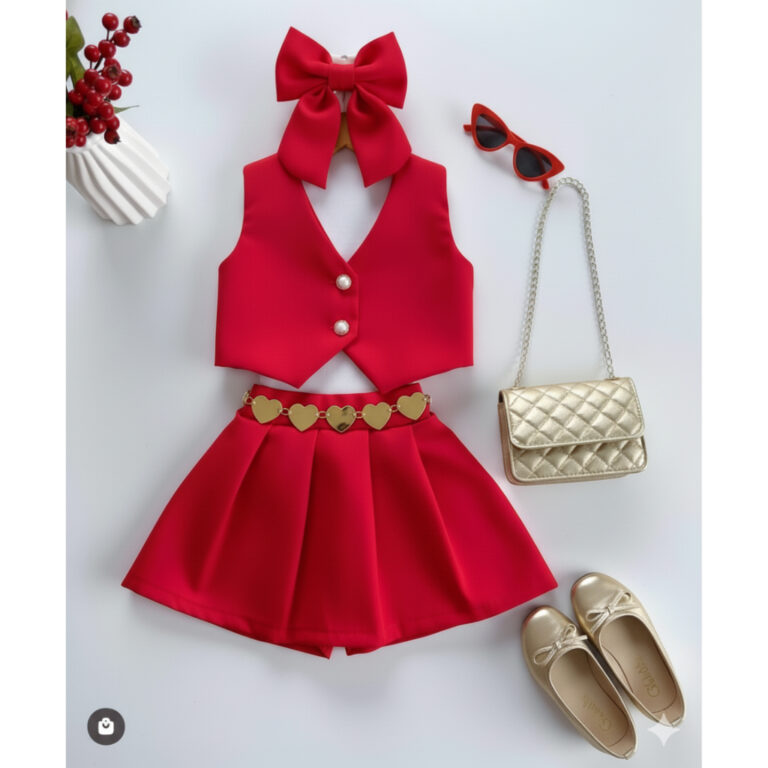 Conjunto Colete e Saia Plissada Infantil – E