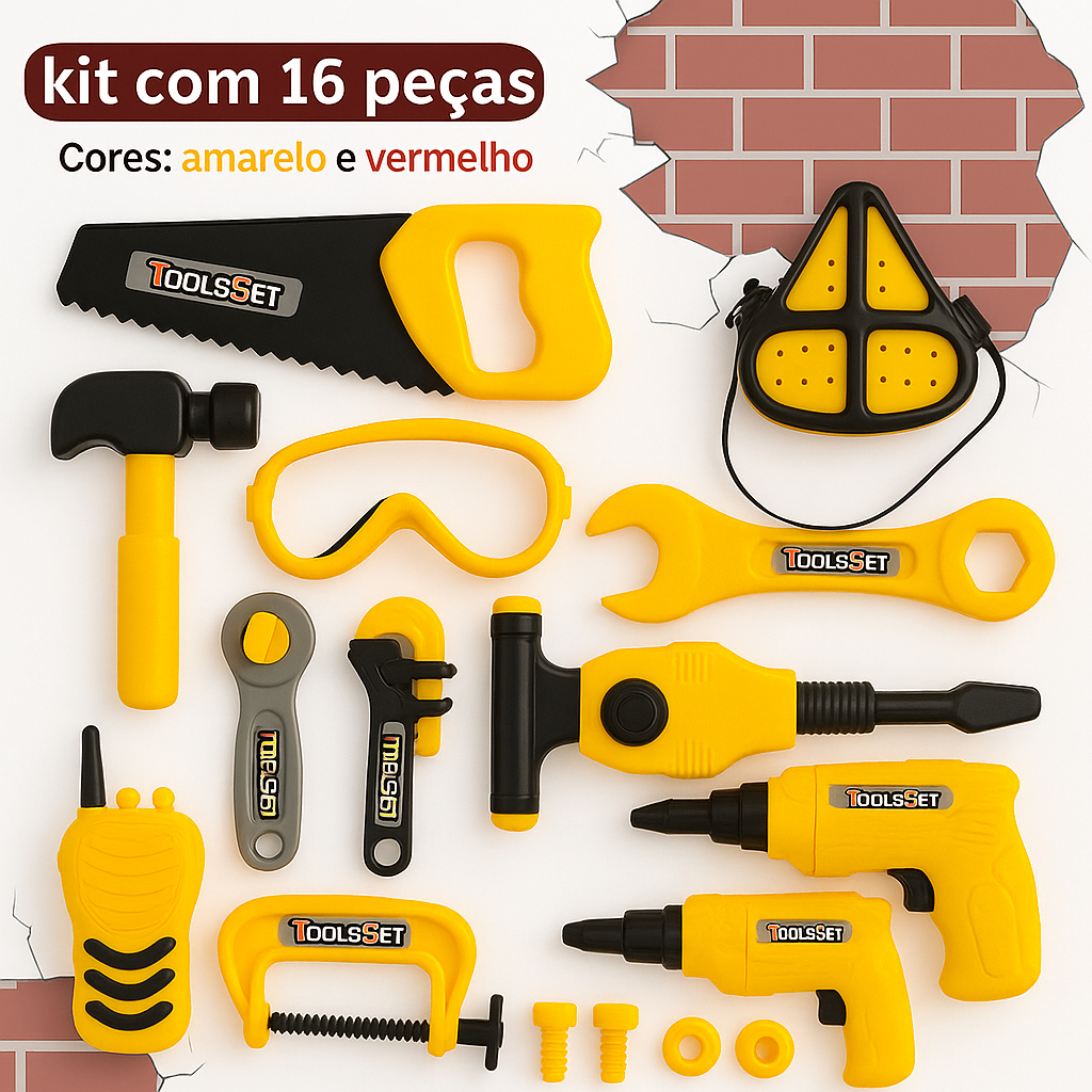 Kit de Ferramentas Infantil 16 Peças  Brinquedo Educativo Mini Construtor Divertido