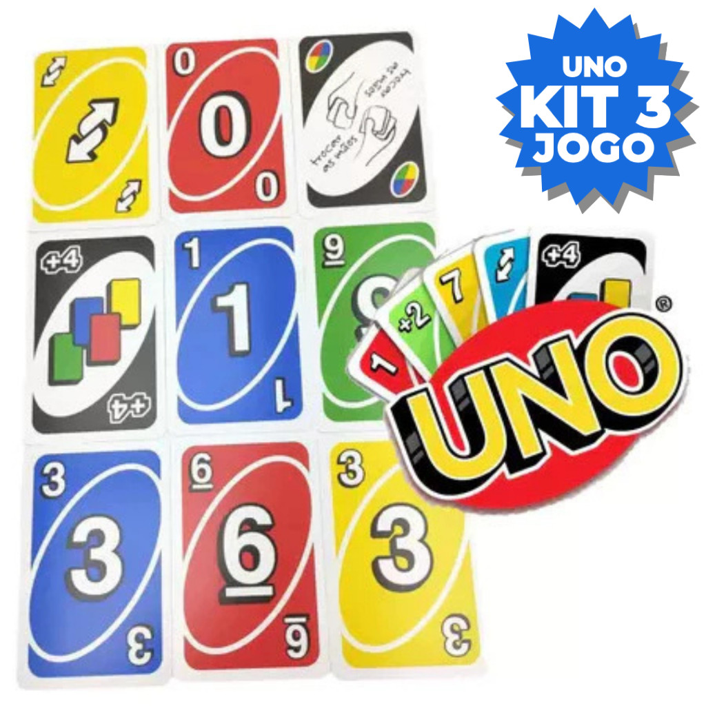 Kit 3,2 ou 1 Unidade Jogo Uno Original Mattel Diversão Para Toda Família B