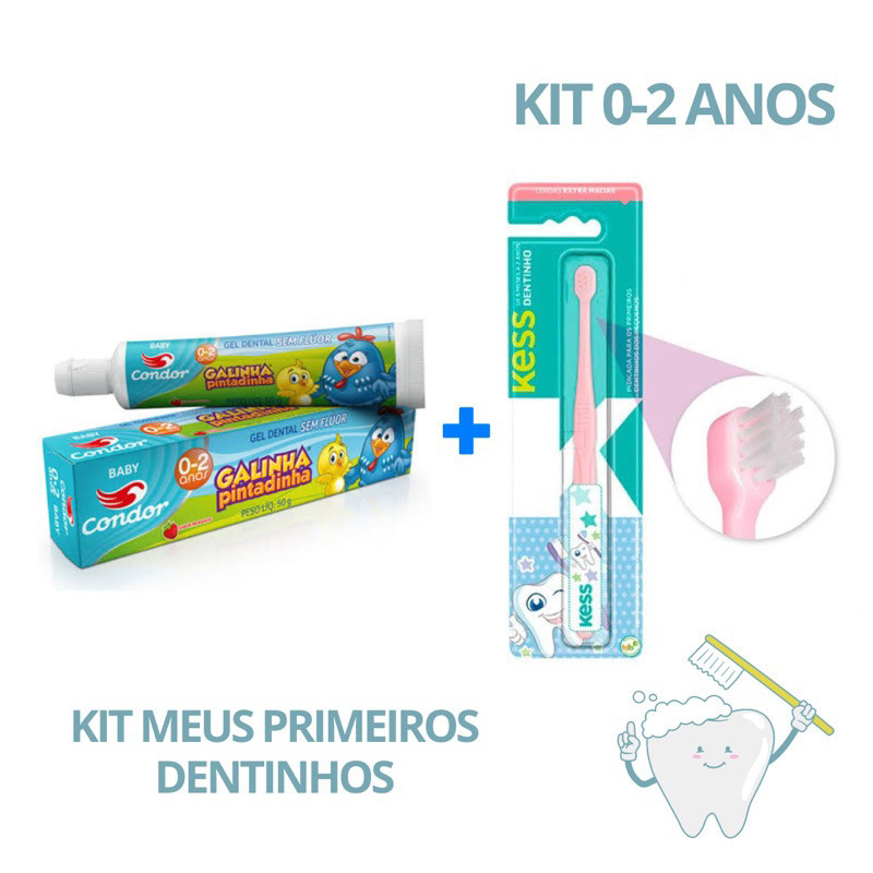 Kit Higiênico Meus Primeiros Dentinhos creme dental sem flúor e escova Kless
