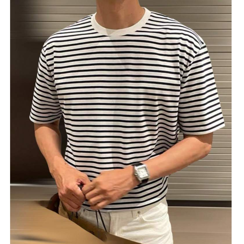 0973 – Camiseta Listrada Masculina Básica Sugestão de Presente para o Natal