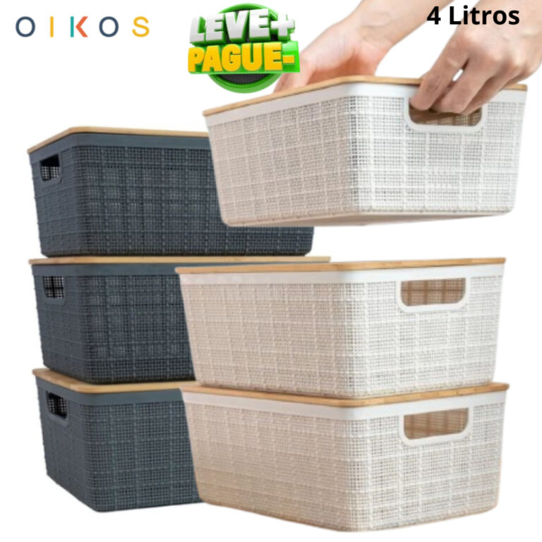 Caixa Organizadora com Tampa de Bambu 4l Oikos Kit