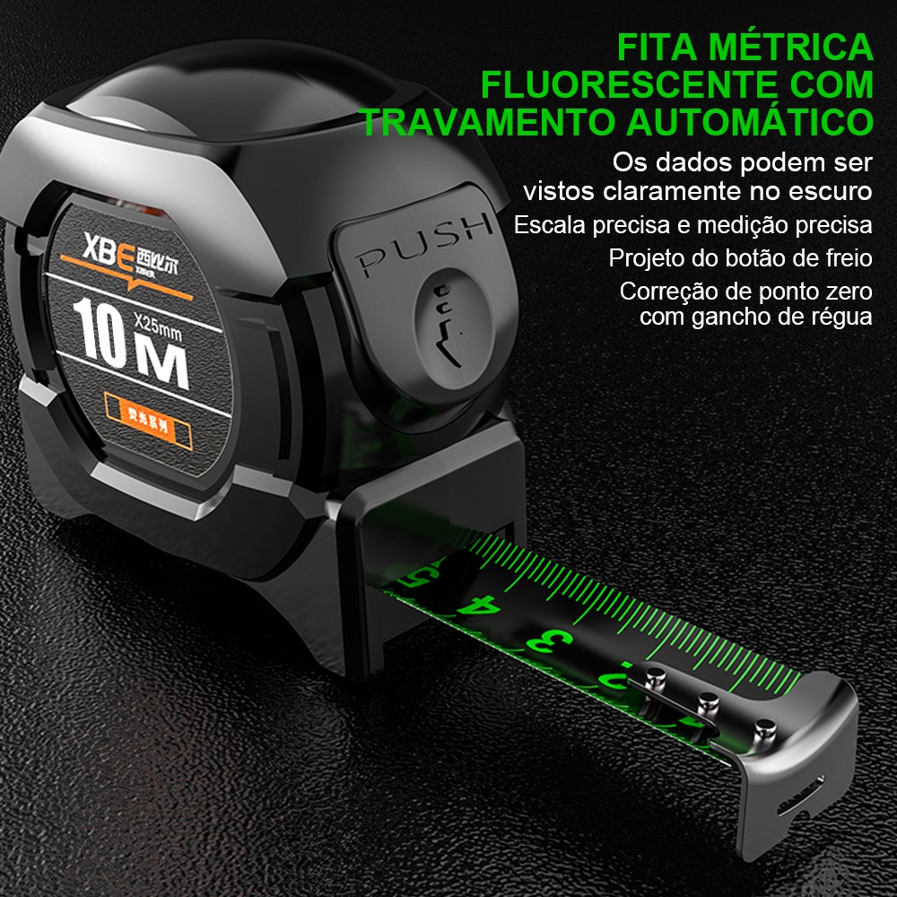 Fita Métrica Aço Inoxidável 10m carbono De Alta Precisão trena Profissional Fluorescente Trava