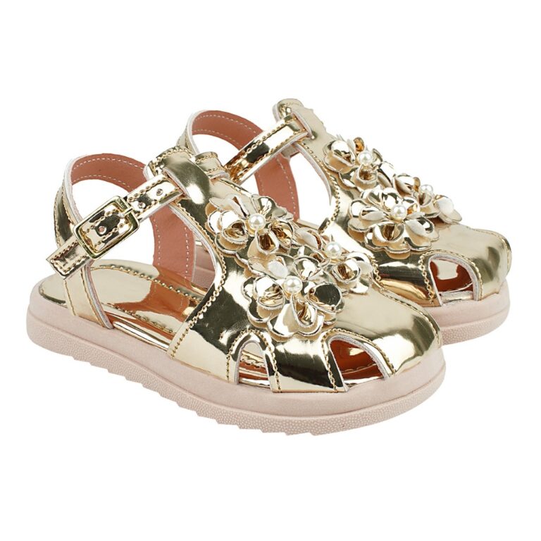 Sandália Feminina Infantil com Enfeite de Flores,