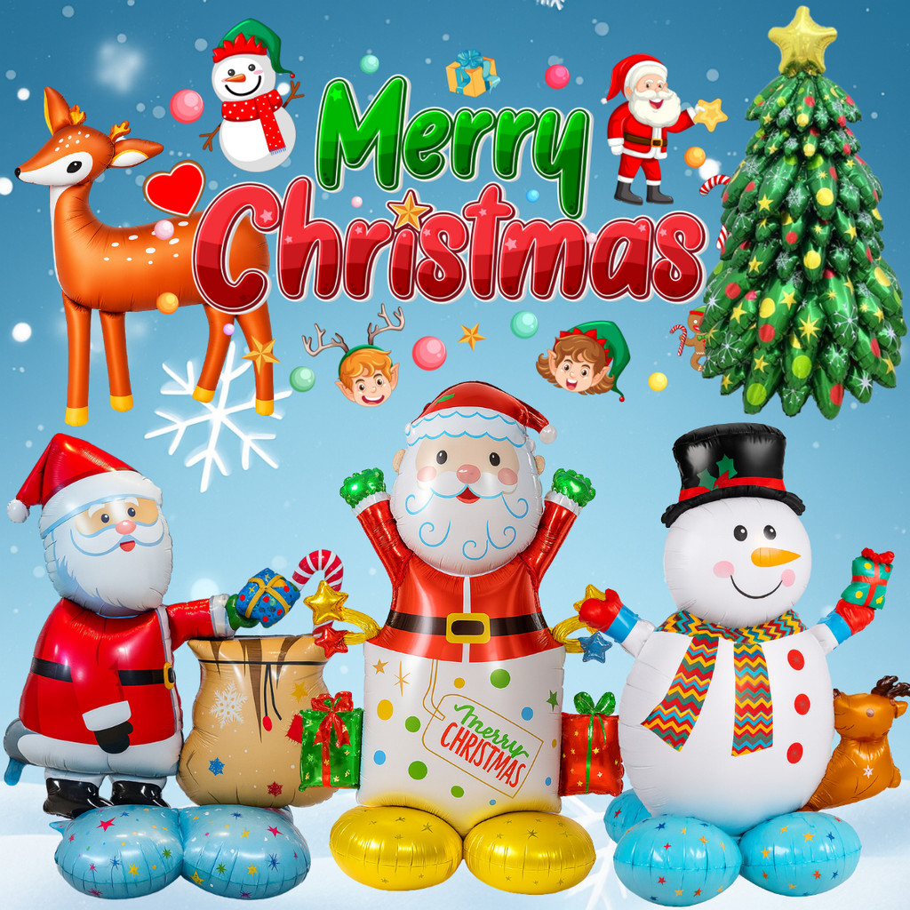 Balões Natal 3d Decoração Festa 125cm Papai Noel Com Base Boneco de Neve