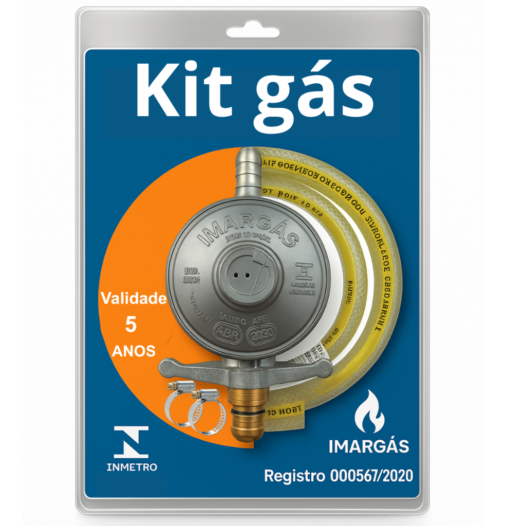 Kit Registro Regulador Gás de Cozinha para Botijão P13 Com Mangueira e 2 Abraçadeiras
